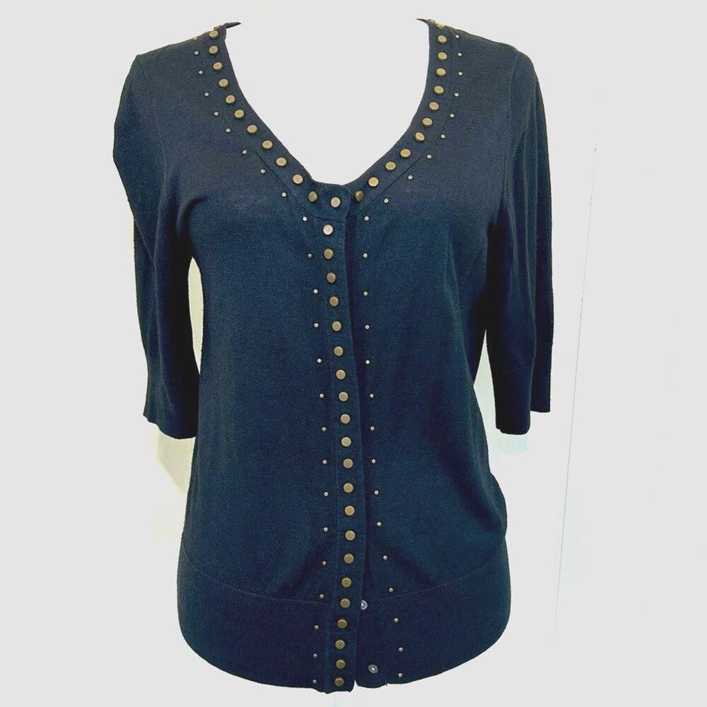 DKNY Silk Cardigan Size L Black Lightweight 100% Tussah Silk Button Down